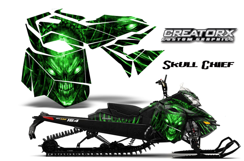Skidoo Rev XM Graphics Kit Skull Chief Green